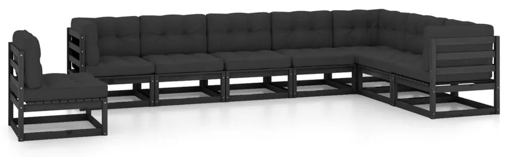 vidaXL Set mobilier grădină cu perne, 8 piese, negru, lemn masiv pin