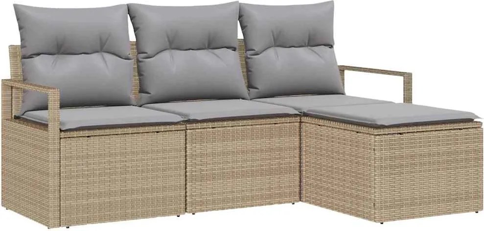 vidaXL Set de canapea 4 pcs Bej poliratan
