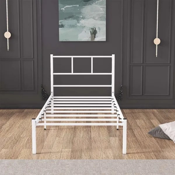 Pat metalic pentru o persoană ROVAN 90x200 cm, alb, sarcină maximă 120 kg