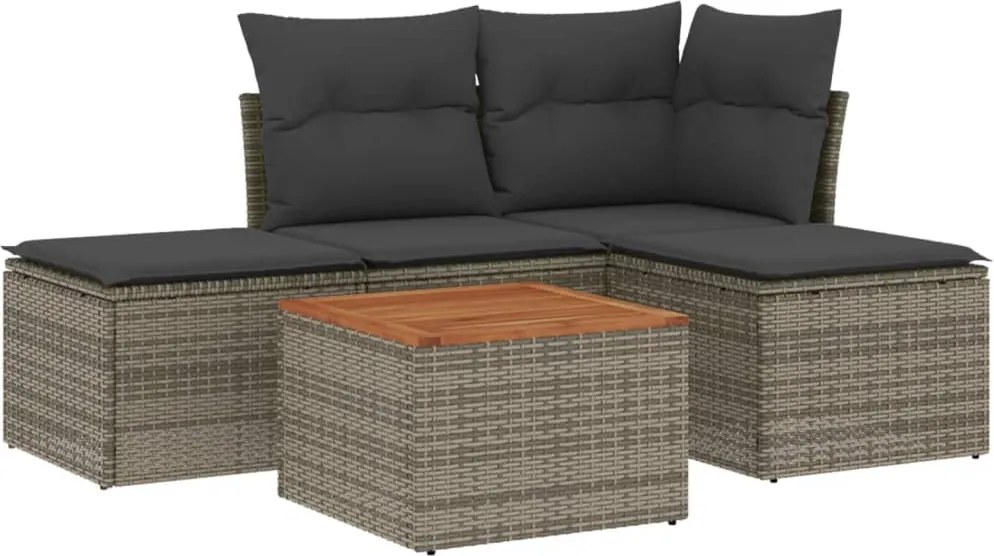 vidaXL Set canapea de grădină cu perne, 5 piese, gri, poliratan