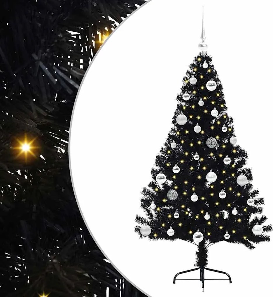 vidaXL Pom de Crăciun artificial pre-iluminat Negru 150 cm PVC
