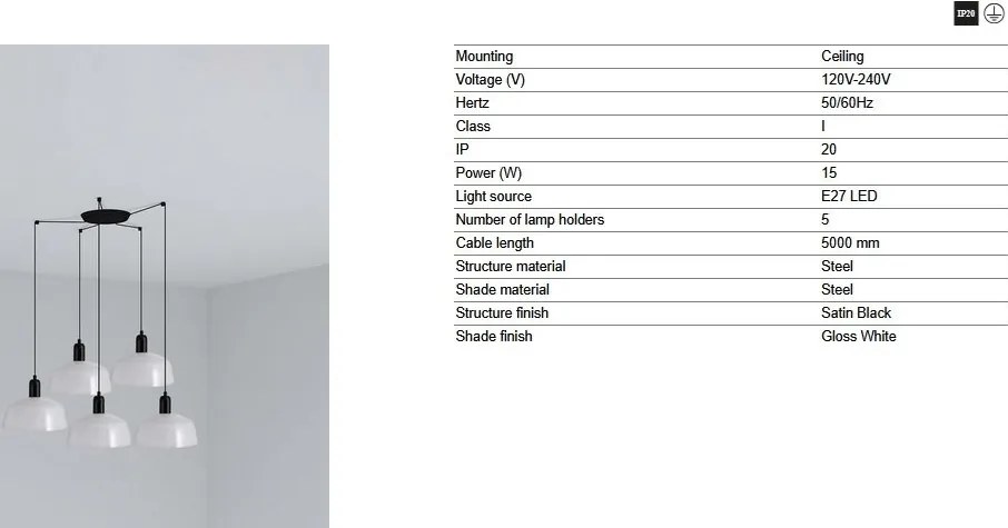 Lustra cu 5 pendule metal TATAWIN M alb