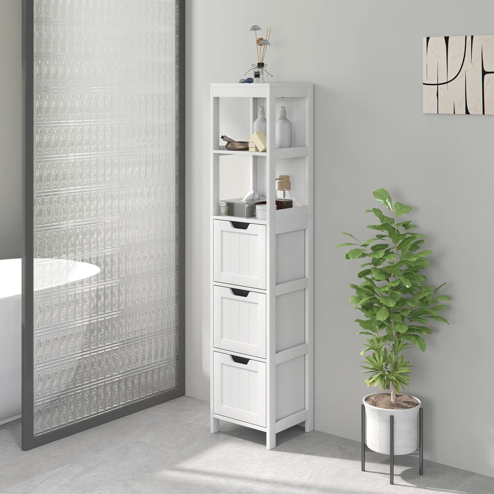 HOMCOM Dulap de baie, 2 rafturi, 3 sertare, material rezistent la apă, Alb | Aosom Romania
