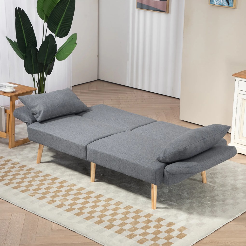 HOMCOM Canapea convertibilă 3 locuri design clic clac spătar reglabil și brațe reglabile material efect de lin gri | Aosom Romania