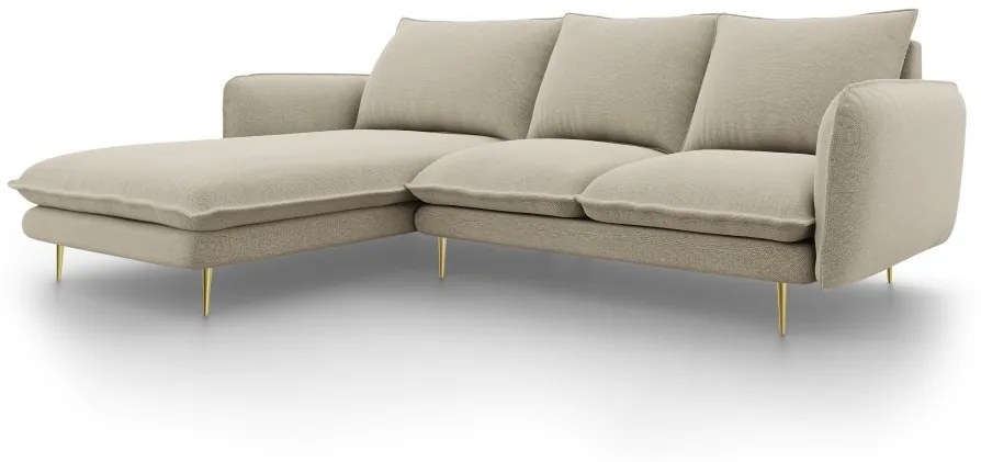 Coltar tapitat Vienna 5 locuri picioare gold – L255 x l170 x h95