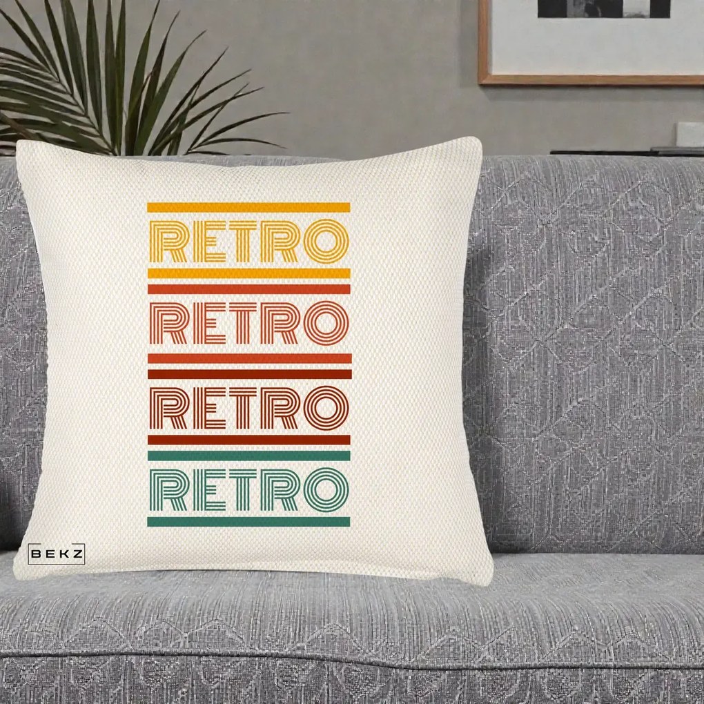 Perna Decorativa RETRO Text Multicolor, 40x40 cm, Crem Reliefat, Husa Detasabila, Perna Inclusa, BEKZ®