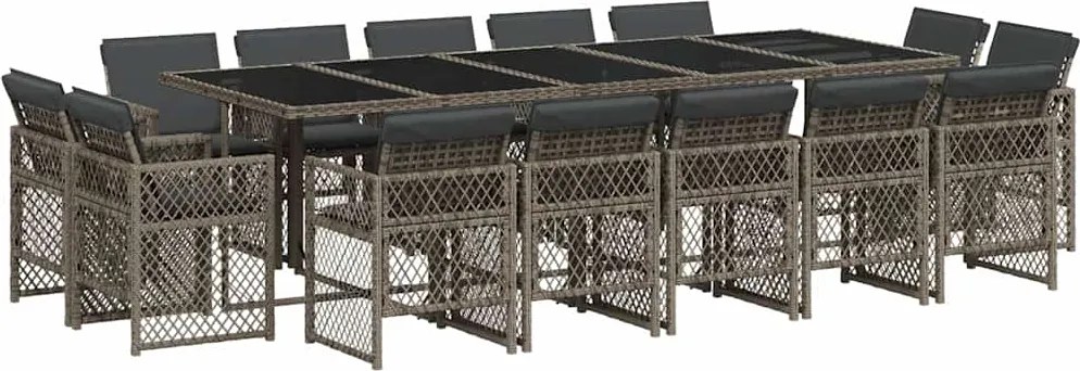 vidaXL Set mobilier de grădină cu perne, 15 piese, gri, poliratan