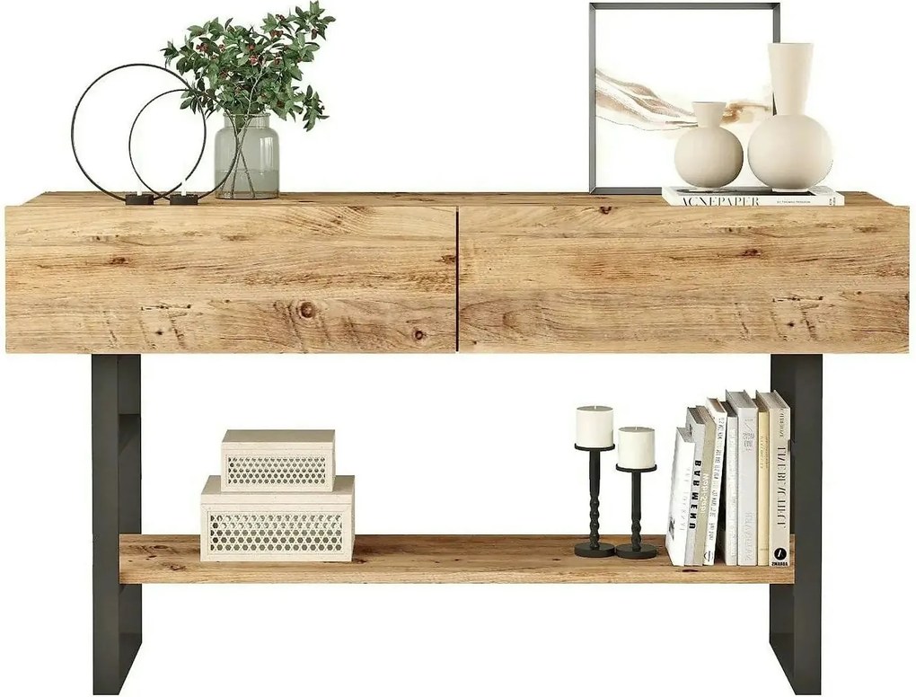 Comoda ML23-A, stejar/negru, PAL melaminat/metal, 139x43x76 cm