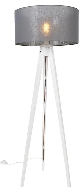 Lampa de podea moderna cu trepied alb cu abajur gri 50 cm - Tripod Classic