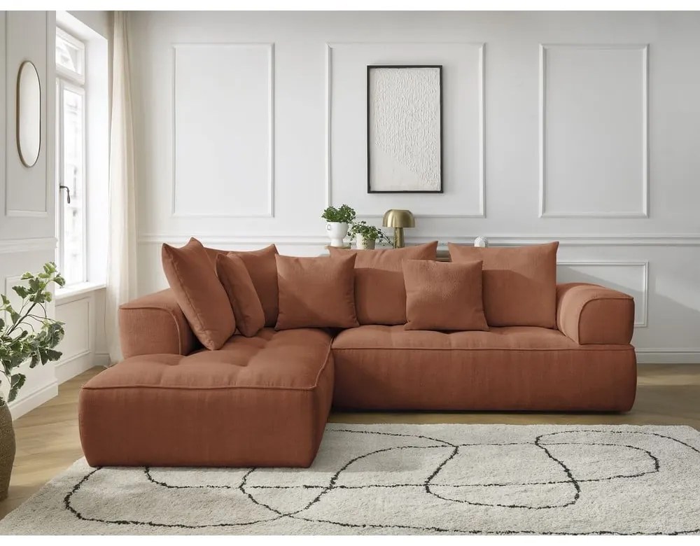 Colțar teracotă cu tapițerie din chenille (cu colț pe partea stângă/în formă de ”L”) Whesley – Bobochic Paris