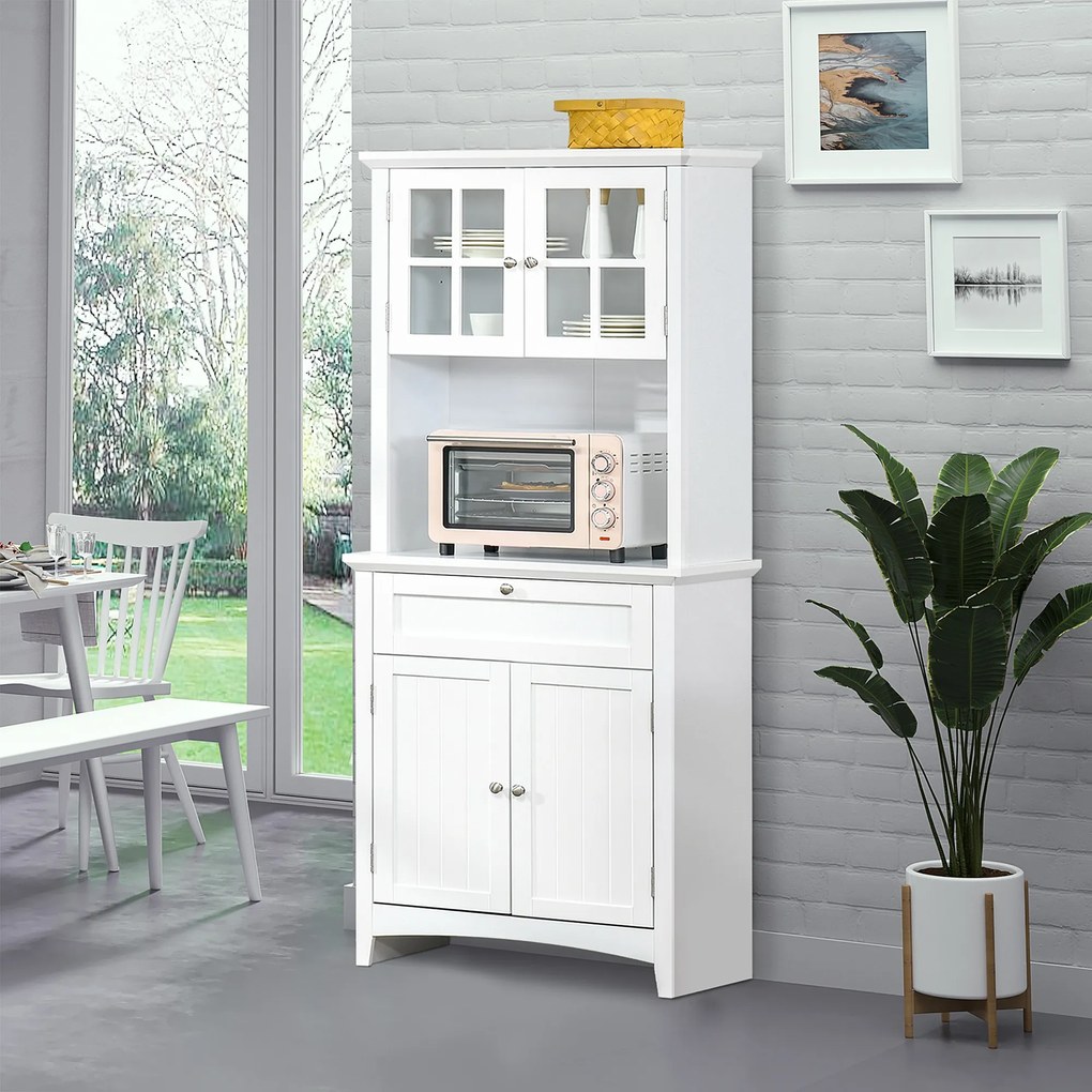 HOMCOM Dulap pentru bucatarie si sufragerie cu 2 compartimente, rafturi reglabile si masa, MDF, 68,6x40x164 cm, alb | Aosom Romania