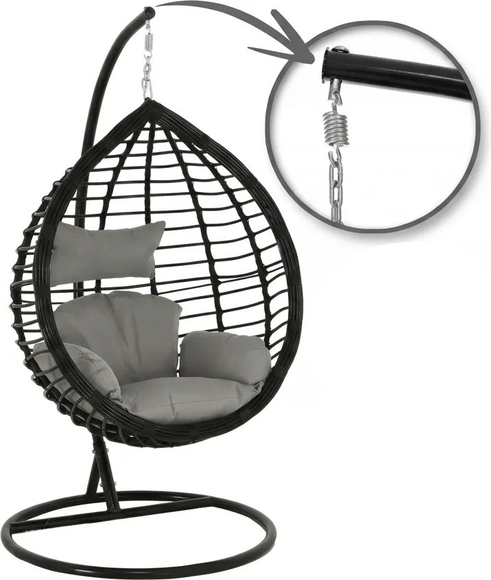 Scaun suspendat TARINO cu suport, negru/perna gri