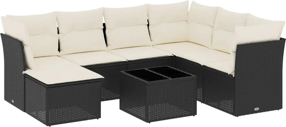 vidaXL Set mobilier de grădină cu perne, 8 piese, negru, poliratan