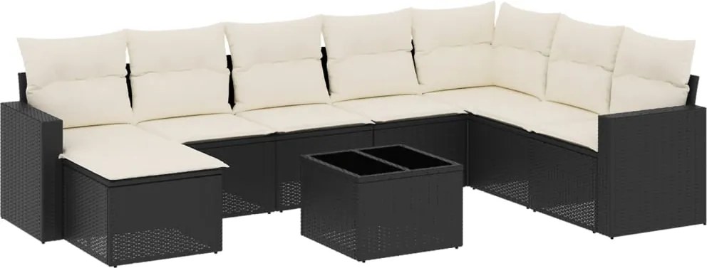 vidaXL Set mobilier de grădină cu perne, 9 piese, negru, poliratan