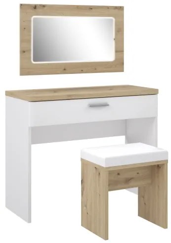 Set Masa Toaleta Olinda, Alb Si Stejar Artisan Si Alb Lucios, 100.5 Cm