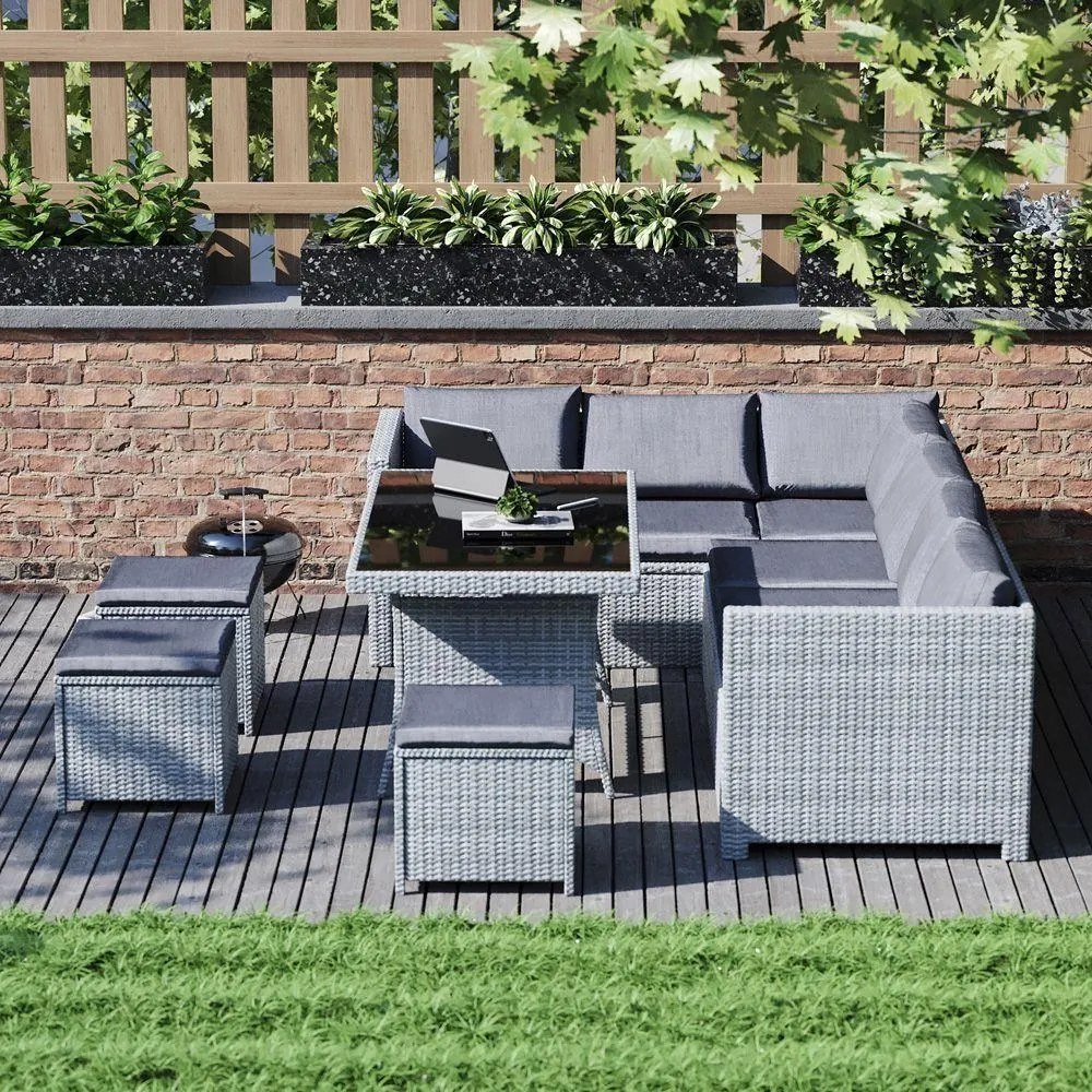 Set mobilier de grădină din ratan VERANO gri