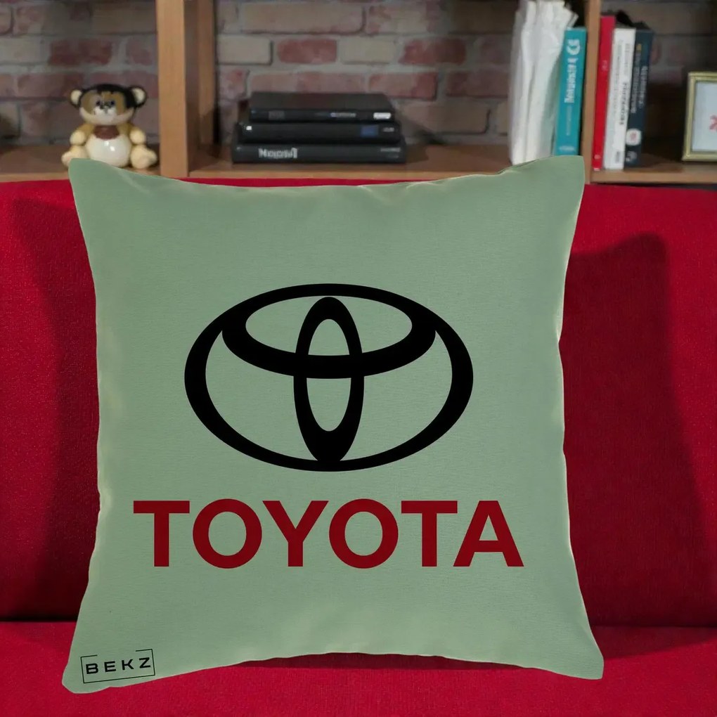 Perna Personalizata cu emblema Toyota, 40x40 cm, Verde, Husa Detasabila, Perna Inclusa, BEKZ®