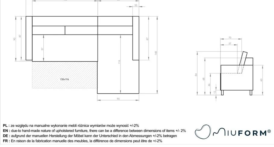 Colțar portocaliu/maro extensibil cu tapițerie din catifea reiată (cu colț pe partea dreaptă) Lofty Lilly – Miuform