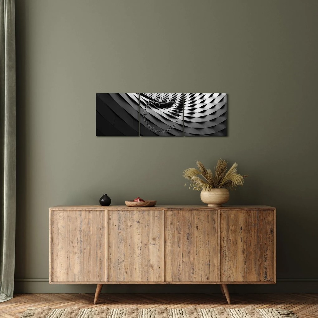Tablou abstract - spirală alb neagră (cu ceas) (90x30 cm)