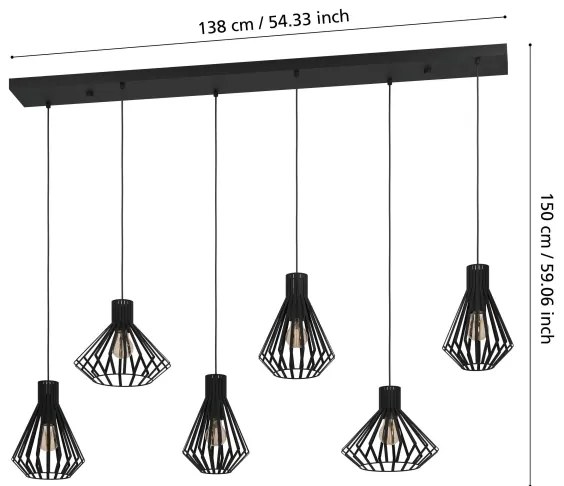 Lustră pe cablu Eglo 390126 BASIDANO 6xE27/40W/230V negru