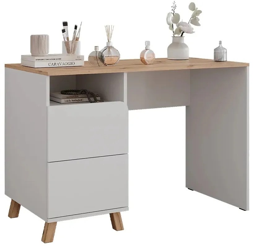 BIA12 - Birou 110 cm, masa de calculator office - Alb / Antracit - Culoarea Stejar