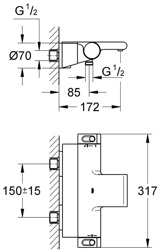 Baterie cada/dus termostat Grohe Grohtherm 2000 New,etajera, crom-34464001