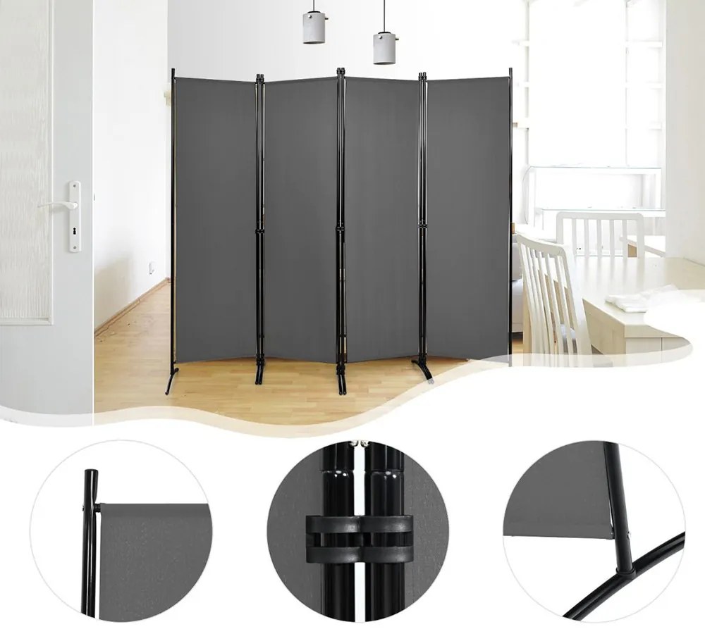 Paravan cu 4 panouri 173 cm gri