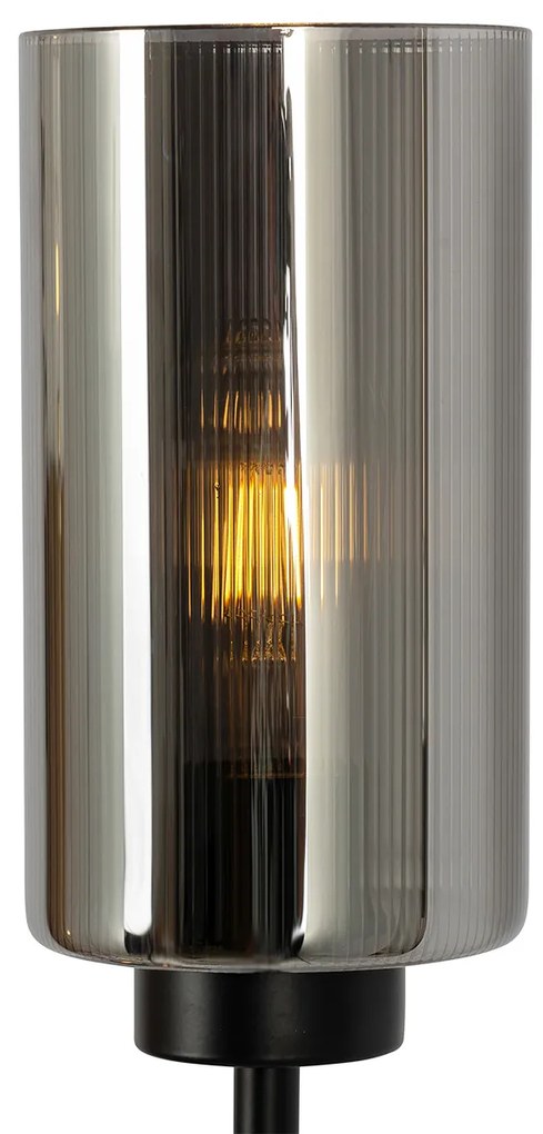 Lampă de podea Art Deco neagră cu sticlă fumurie cu 2 lumini - Laura