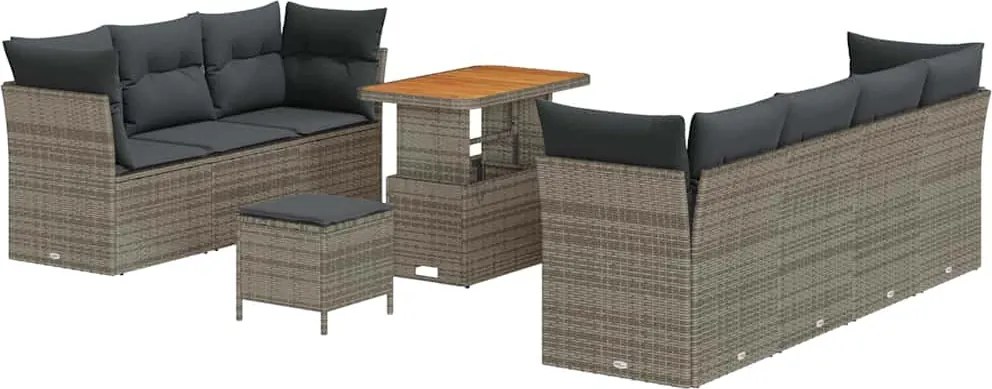 vidaXL Set de canapele pentru grădină cu pernă Manual 10 pcs Gri