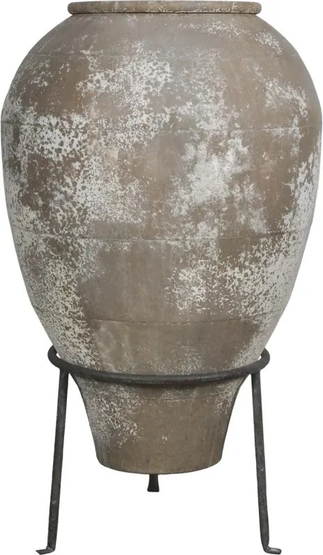 Vas decorativ pe suport din metal, crem, H85 cm, aspect antichizat