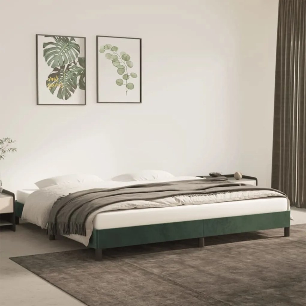 346997 vidaXL Cadru de pat, verde închis, 200x200 cm, catifea