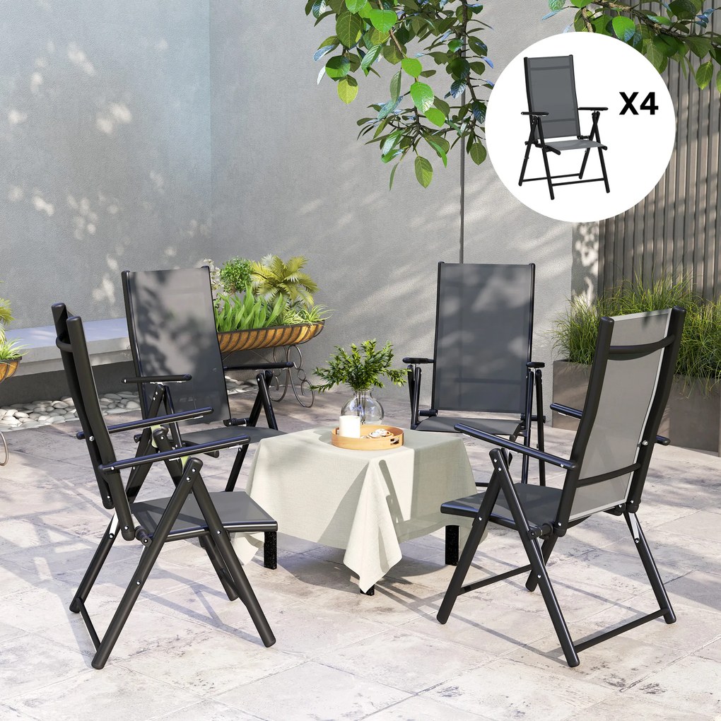 Outsunny Set de 4 Scaune Pliabile pentru Grădină cu Spătar și Șezut din Plasă, 56x69x106 cm, Gri | Aosom Romania