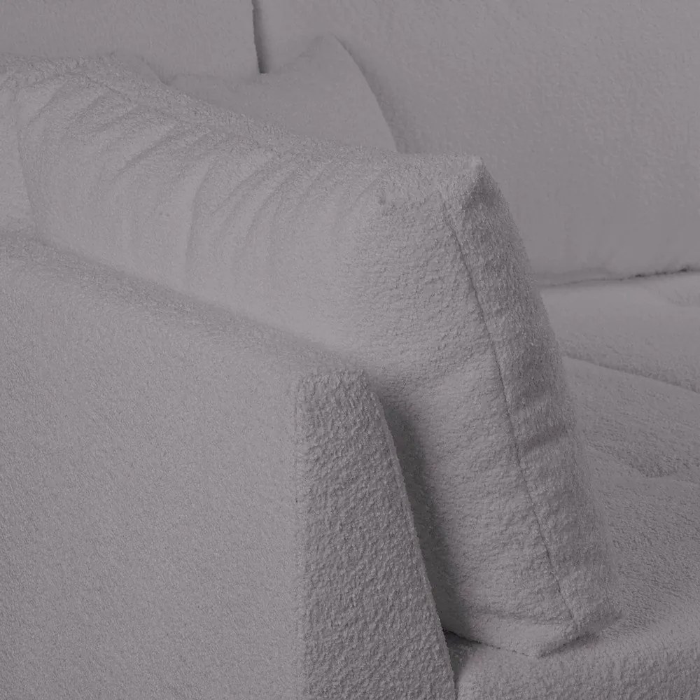 Colțar gri închis cu tapițerie din stofă bouclé (cu colț pe partea stângă ) Ariella – Ropez