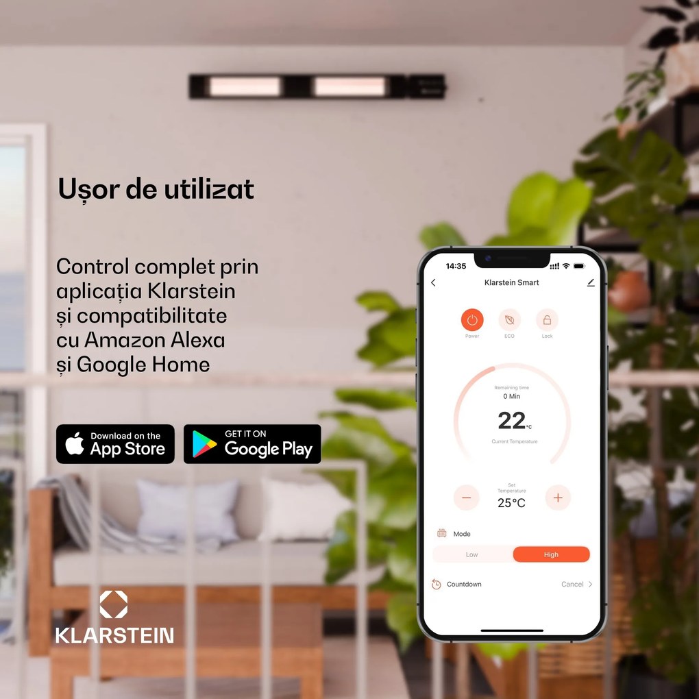 Blumfeldt Cosmic Beam Smart 30, încălzitor cu infraroșu, 3000 W, control prin aplicație, negru