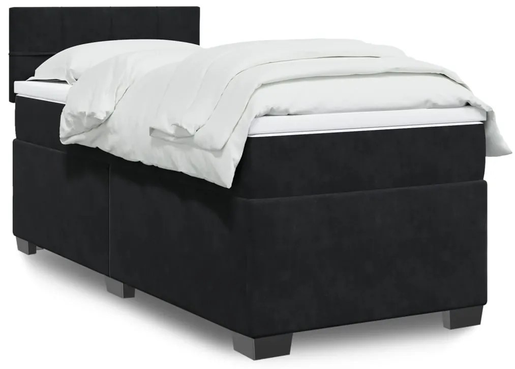 vidaXL Pat box spring cu saltea, negru, 100x200 cm, catifea