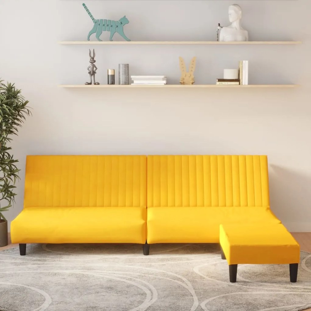 3081861 vidaXL Canapea extensibilă cu taburet, 2 locuri, galben, catifea