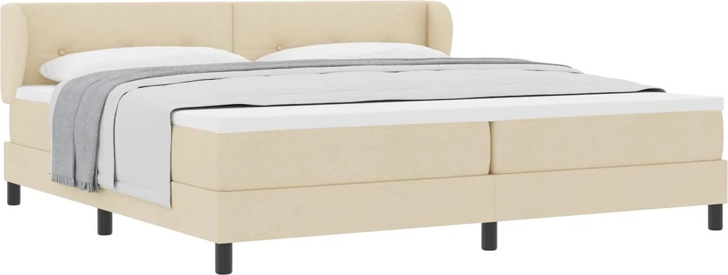 vidaXL Pat cu arcuri cu saltea cu headboard Crem 200 x 200 cm țesătură