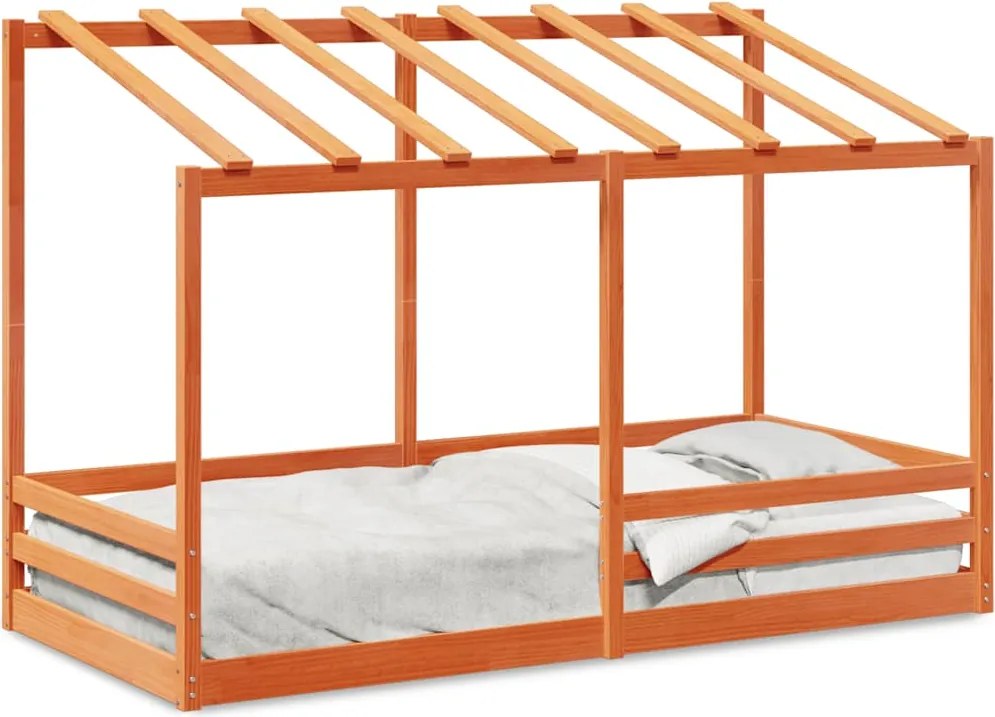 vidaXL Acoperiș pat de copii, maro ceruit, 90x200 cm, lemn masiv pin