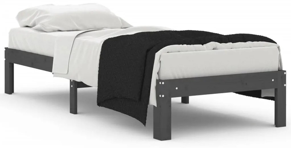810327 vidaXL Cadru de pat mic single, gri, 75x190 cm, lemn masiv