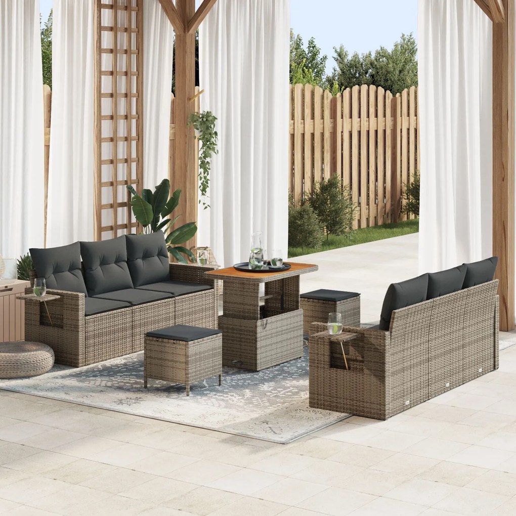 vidaXL Set de canapele pentru grădină 9 pcs Gri poliratan