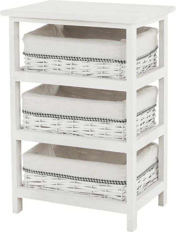 Comodă, 3 coşuri, alb antichizat, RUBY 3