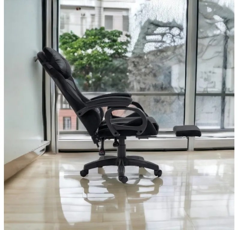JAKS Scaun de gaming piele ecologică neagră Student