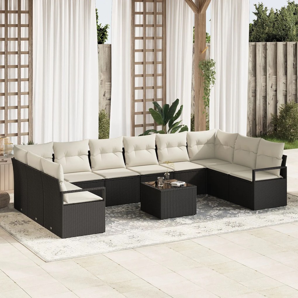 vidaXL Set de canapele pentru grădină 11 pcs Negru Rattan poli