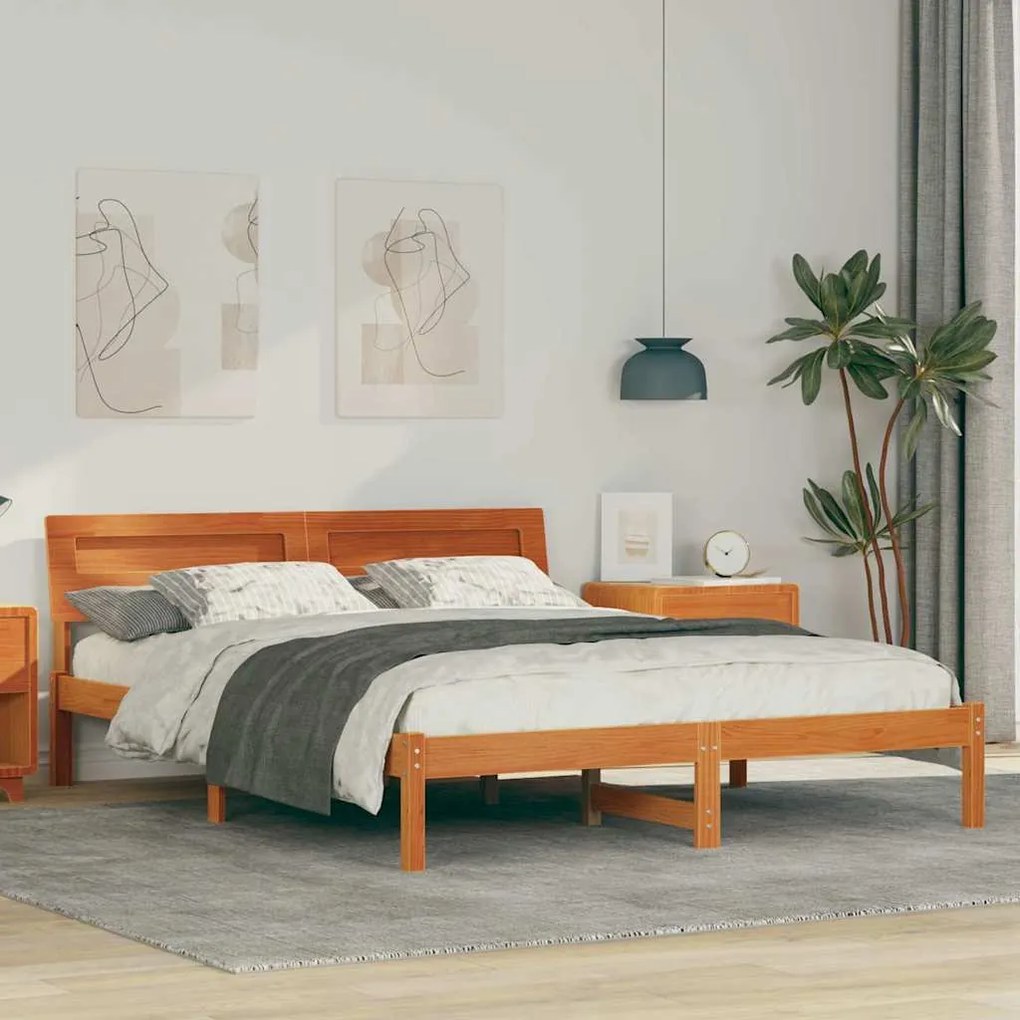 vidaXL Cadru de pat Maro ceruit 150 x 200 cm Lemn de brad solid