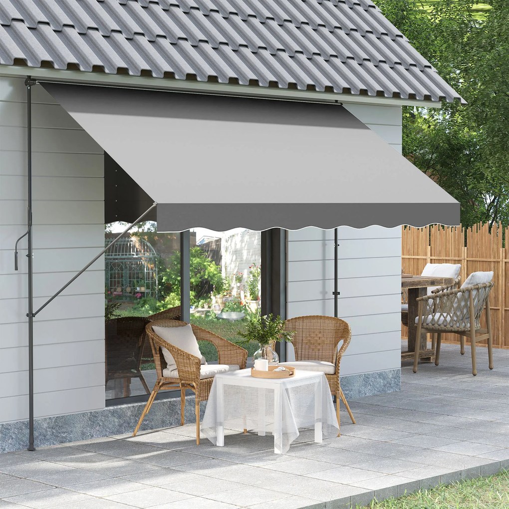 Outsunny Parasolar Manual Retractabil 300x175x210-310 cm Ajustabil cu Manivela Protectie Solara UV40+ pentru Balcon Terasa Gri | Aosom Romania