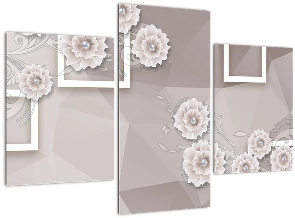 Tablou - Imagine flori bej (90x60 cm)