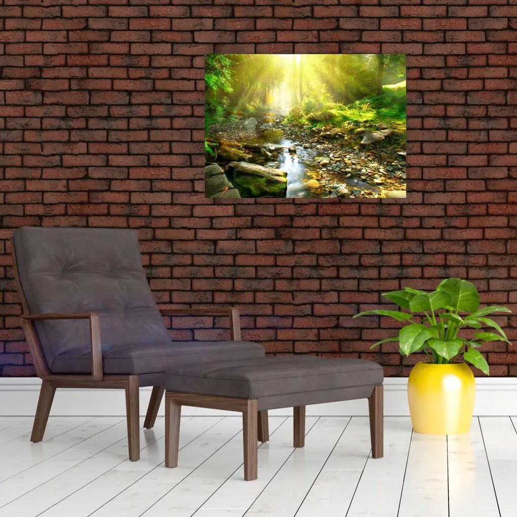Tablou cu râul în pădurea verde (70x50 cm)
