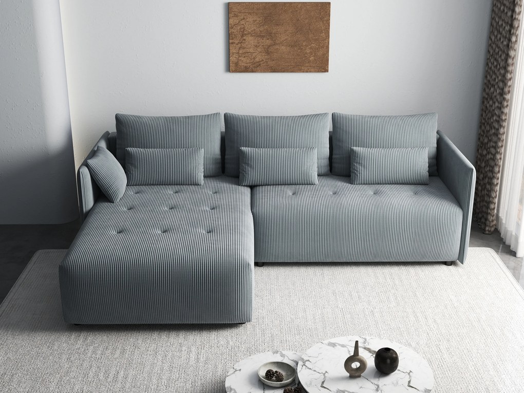 Colțar extensibil dumonde cu ladă de depozitare si sezut confortabil din spuma high-density, Malta Zoom Grey 235x185 cm