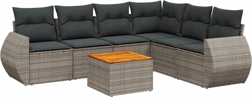 vidaXL Set canapele de grădină, 7 piese, cu perne, gri, poliratan