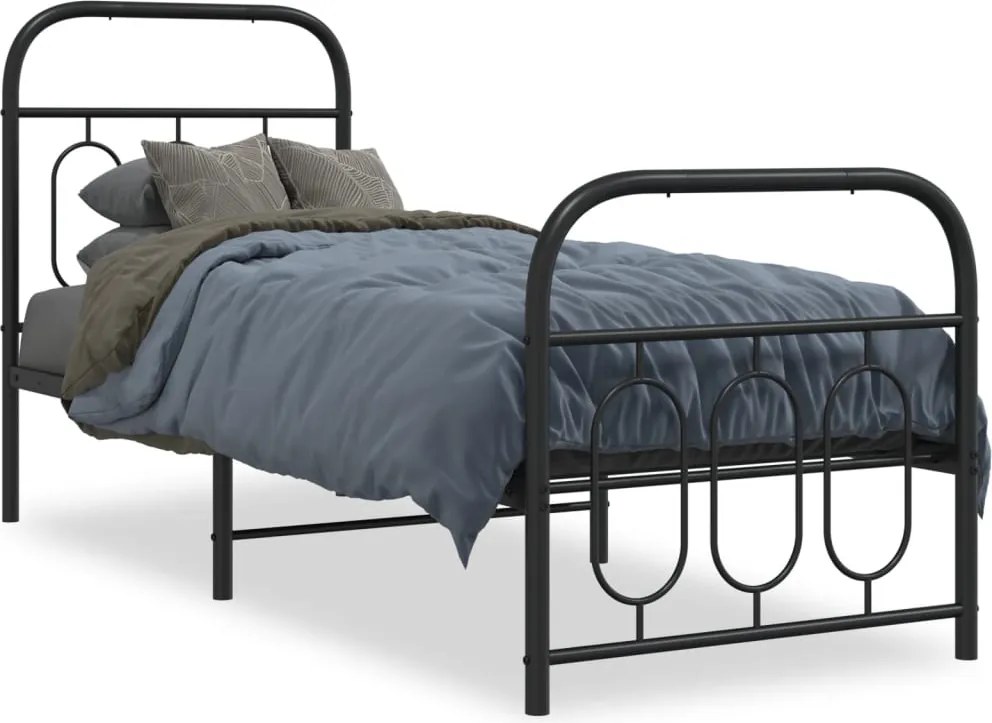 vidaXL Cadru pat metalic cu tăblii de cap/picioare, negru, 75x190 cm